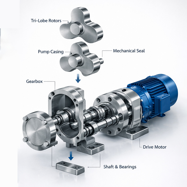 Bomba de lóbulo rotativo sanitário tri-lobular